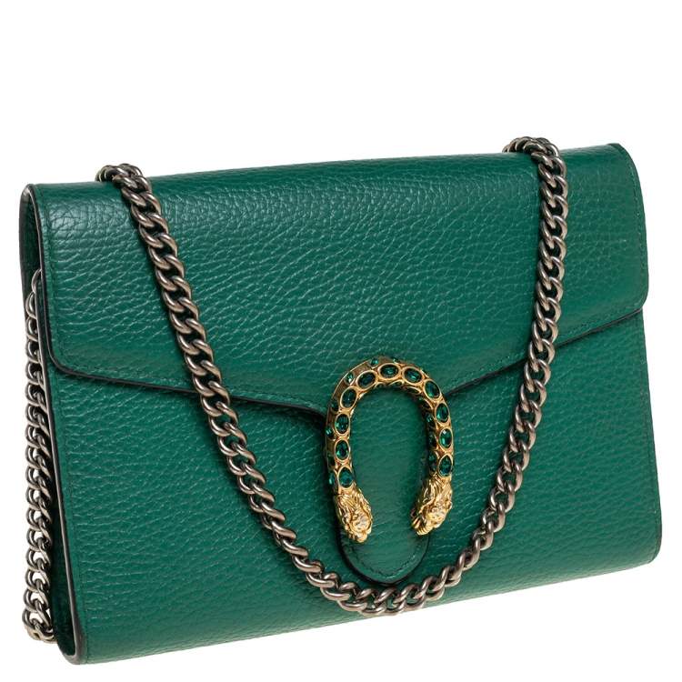 Pre Owned Gucci Green Leather Dionysus Wallet On Chain