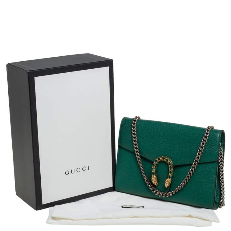 Pre Owned Gucci Green Leather Dionysus Wallet On Chain