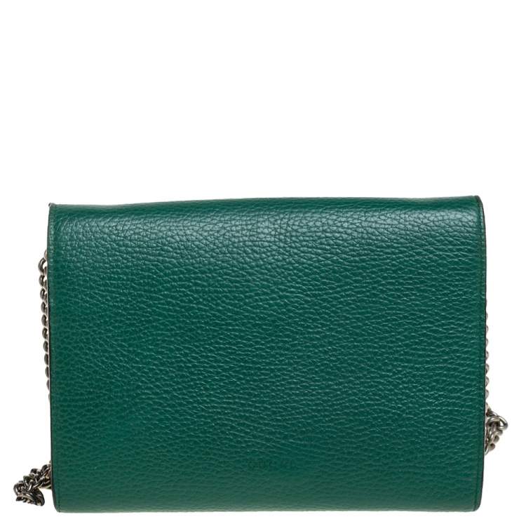 Pre Owned Gucci Green Leather Dionysus Wallet On Chain