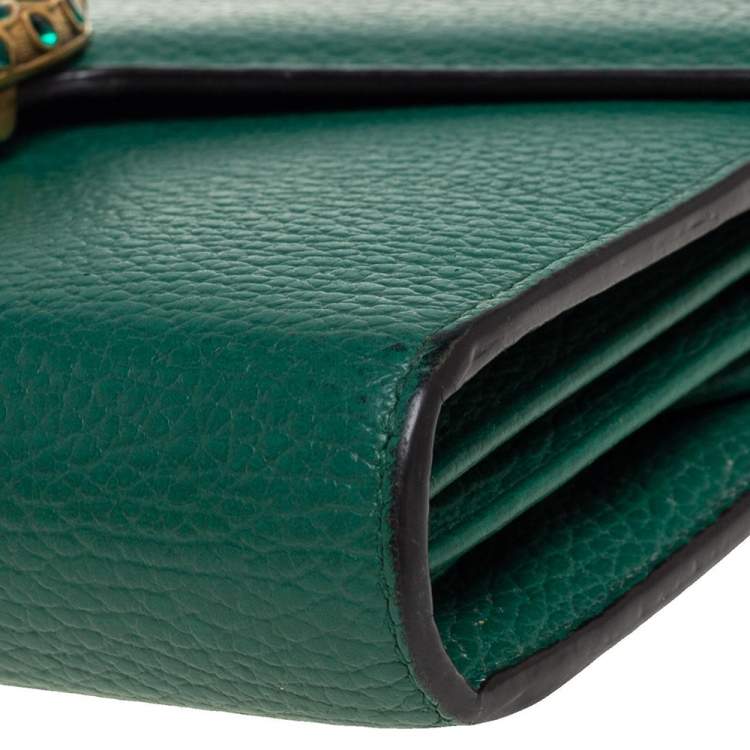 Pre Owned Gucci Green Leather Dionysus Wallet On Chain