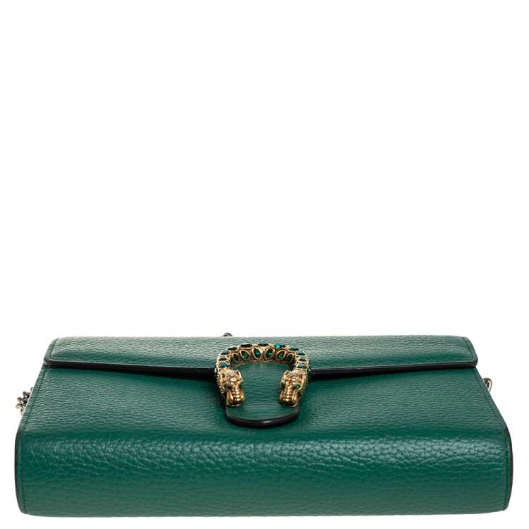 Pre Owned Gucci Green Leather Dionysus Wallet On Chain