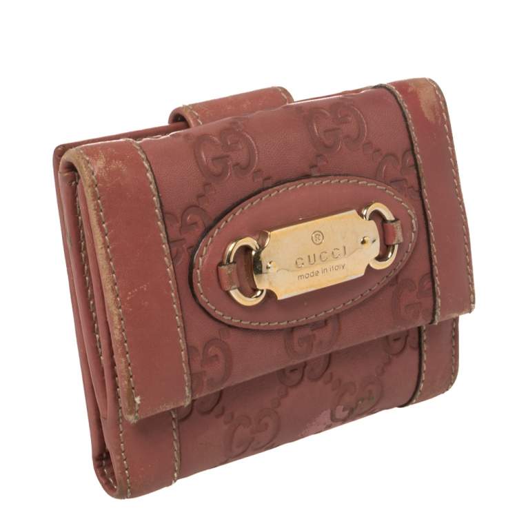Pre Owned Gucci Pink Guccissima Leather French Wallet
