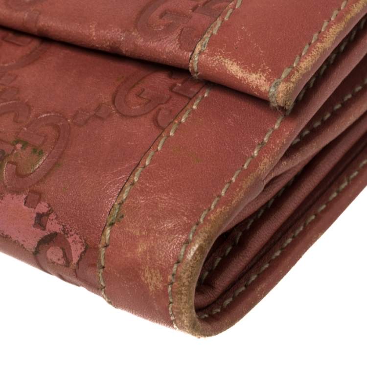 Pre Owned Gucci Pink Guccissima Leather French Wallet