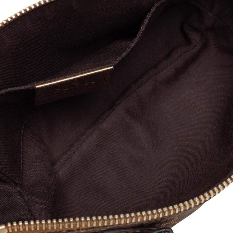 Pre Owned Gucci Brown GG Nylon and Leather Princy Wristlet Clutch