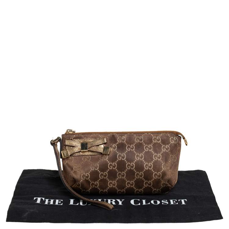 Pre Owned Gucci Brown GG Nylon and Leather Princy Wristlet Clutch