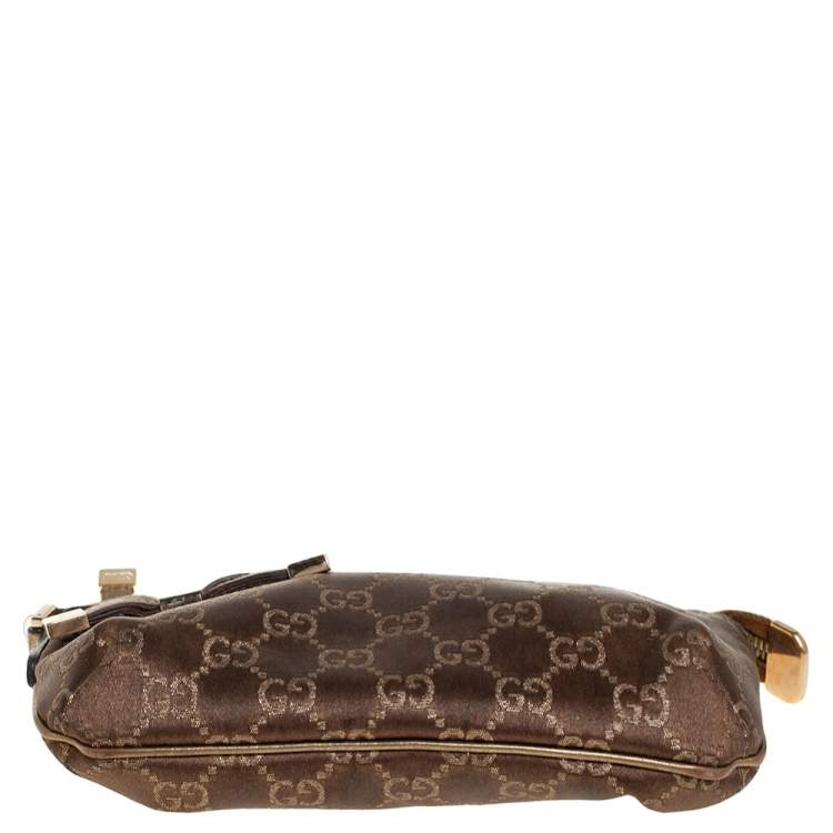 Pre Owned Gucci Brown GG Nylon and Leather Princy Wristlet Clutch