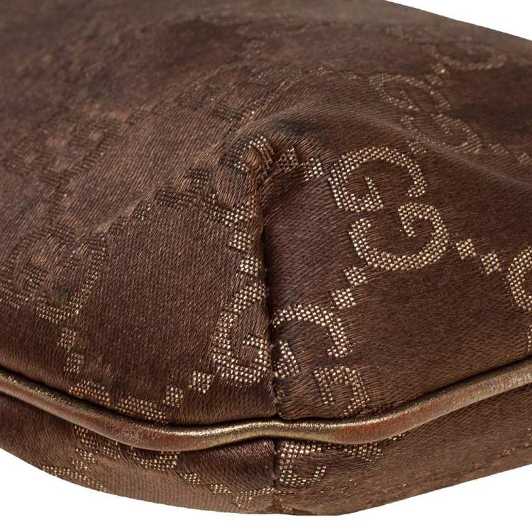 Pre Owned Gucci Brown GG Nylon and Leather Princy Wristlet Clutch