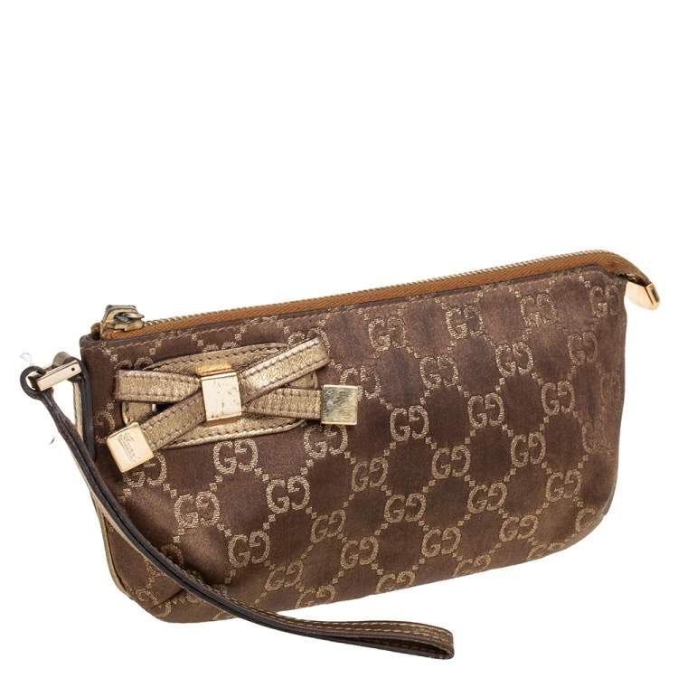 Pre Owned Gucci Brown GG Nylon and Leather Princy Wristlet Clutch