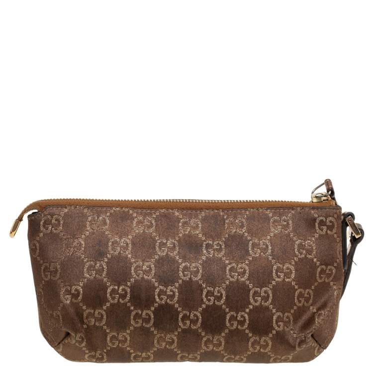 Pre Owned Gucci Brown GG Nylon and Leather Princy Wristlet Clutch