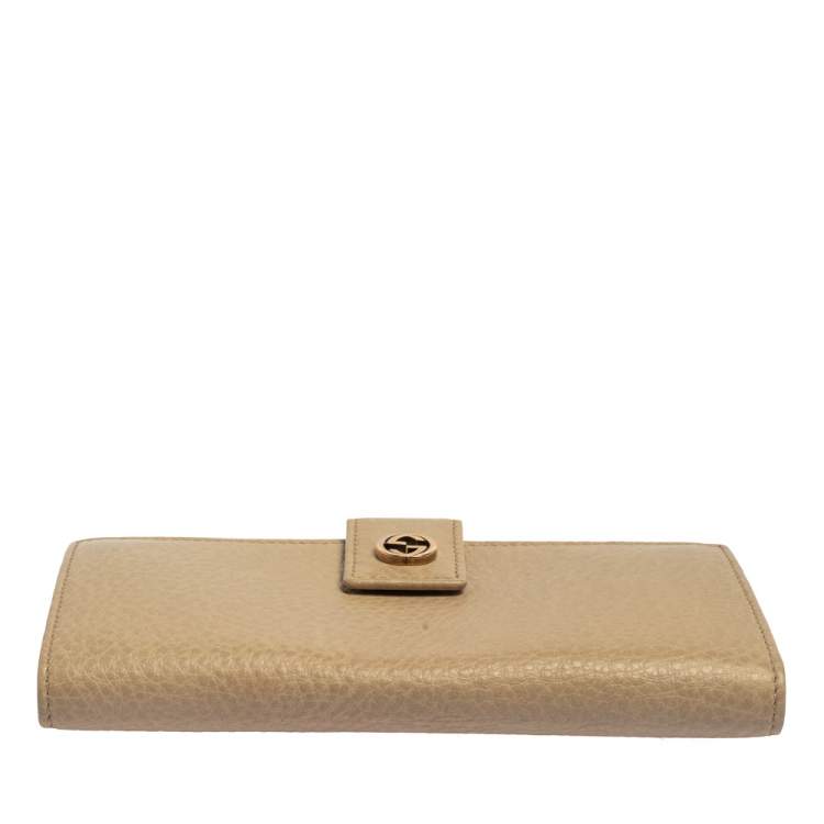 Pre Owned Gucci Beige Leather Interlocking G Continental Wallet