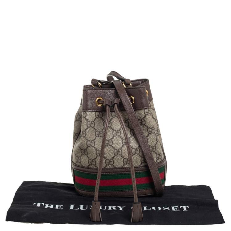 Pre Owned Gucci Beige/Ebony GG Supreme Canvas and Leather Mini Ophidia Bucket Bag 