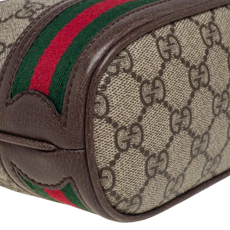 Pre Owned Gucci Beige/Ebony GG Supreme Canvas and Leather Mini Ophidia Bucket Bag 