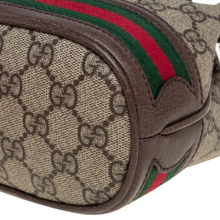 Pre Owned Gucci Beige/Ebony GG Supreme Canvas and Leather Mini Ophidia Bucket Bag 