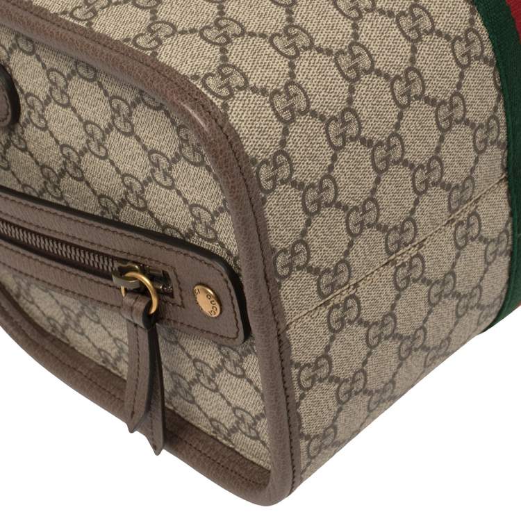 Pre Owned Gucci Beige/Ebony GG Supreme Canvas and Leather Ophidia Boston Bag