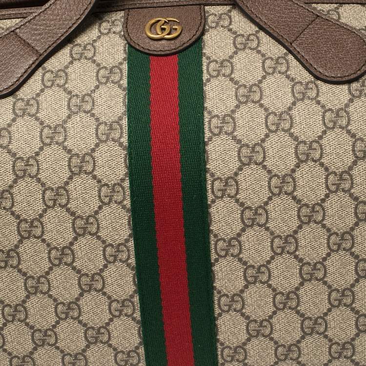 Pre Owned Gucci Beige/Ebony GG Supreme Canvas and Leather Ophidia Boston Bag