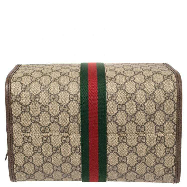 Pre Owned Gucci Beige/Ebony GG Supreme Canvas and Leather Ophidia Boston Bag