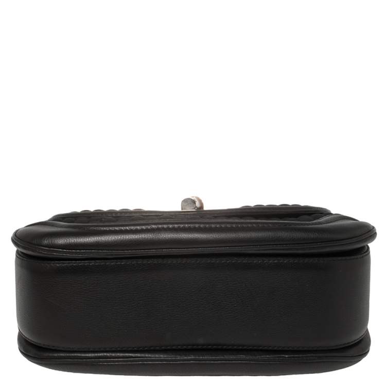 Pre Owned Gucci Black GG Neoprene and Leather Large New Bamboo Tassel Top Handle Bag