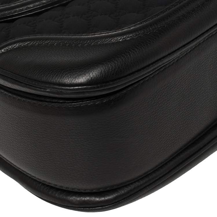 Pre Owned Gucci Black GG Neoprene and Leather Large New Bamboo Tassel Top Handle Bag