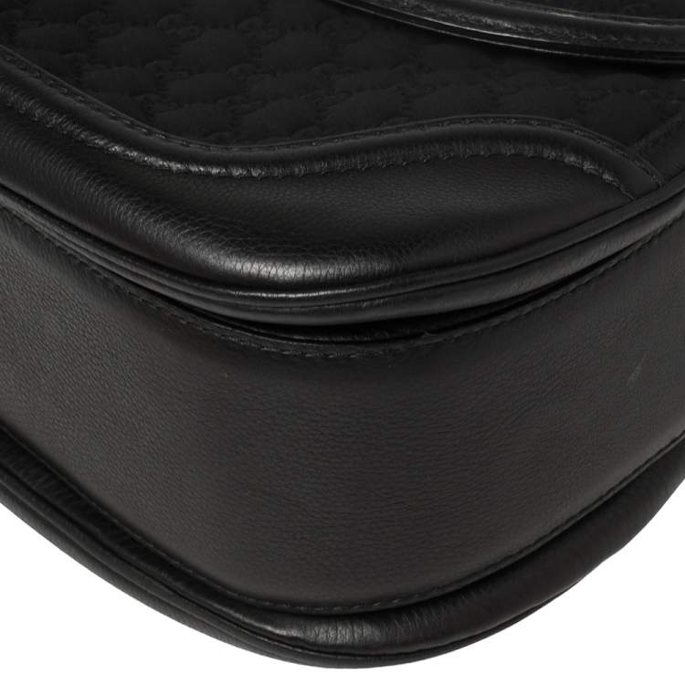 Pre Owned Gucci Black GG Neoprene and Leather Large New Bamboo Tassel Top Handle Bag