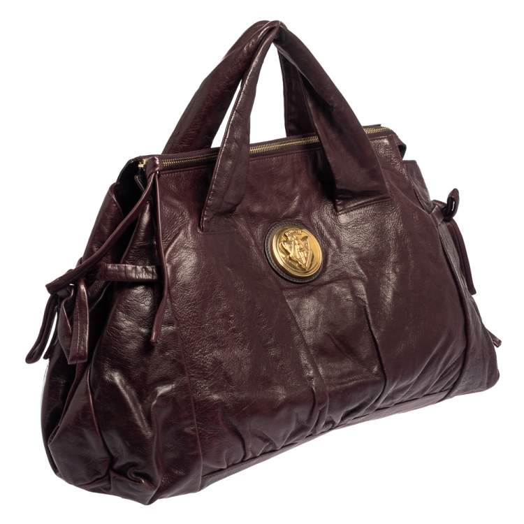 Pre Owned Gucci Burgundy Leather Large Hysteria Tote