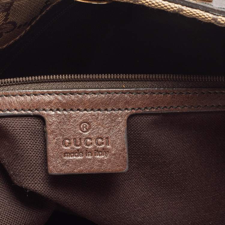 Pre Owned Gucci Beige/Ebony GG Crystal and Leather Large Babouska Vertical Shopping Tote