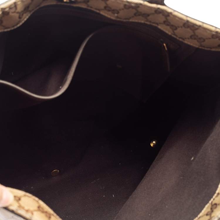 Pre Owned Gucci Beige/Ebony GG Crystal and Leather Large Babouska Vertical Shopping Tote