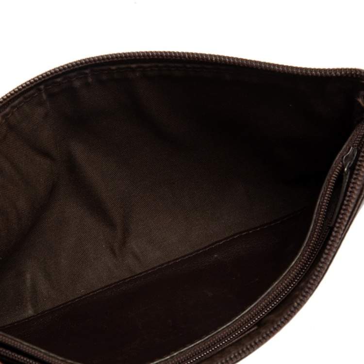 Pre Owned Gucci Dark Brown Guccissima Leather Zip Pouch