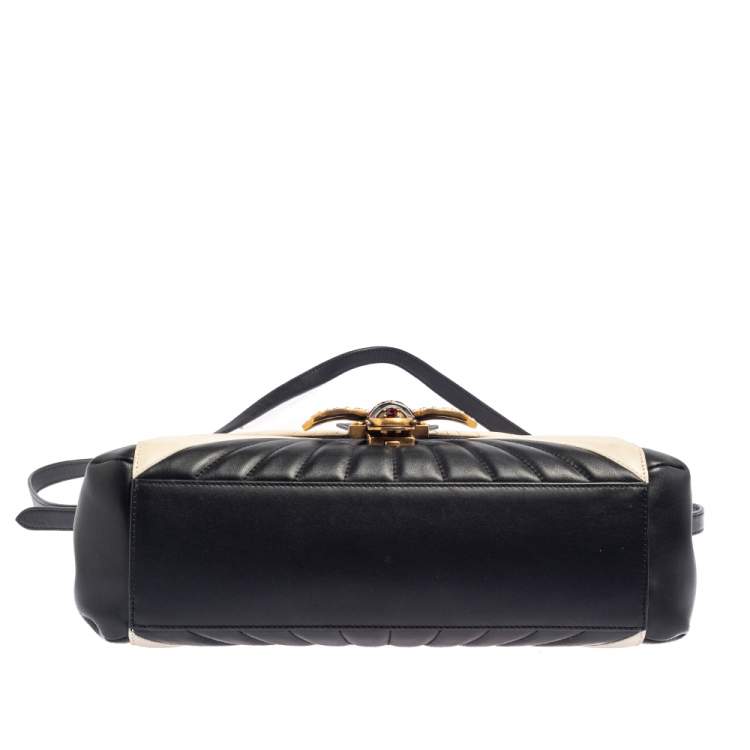 Pre Owned Gucci Black/White Quilted Leather Medium Queen Margaret Bamboo Top Handle Bag