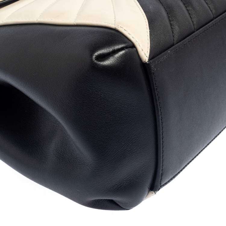 Pre Owned Gucci Black/White Quilted Leather Medium Queen Margaret Bamboo Top Handle Bag