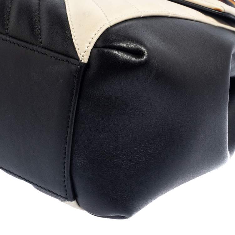 Pre Owned Gucci Black/White Quilted Leather Medium Queen Margaret Bamboo Top Handle Bag