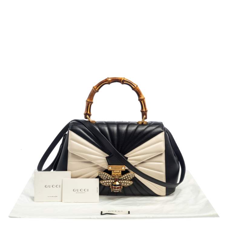 Pre Owned Gucci Black/White Quilted Leather Medium Queen Margaret Bamboo Top Handle Bag