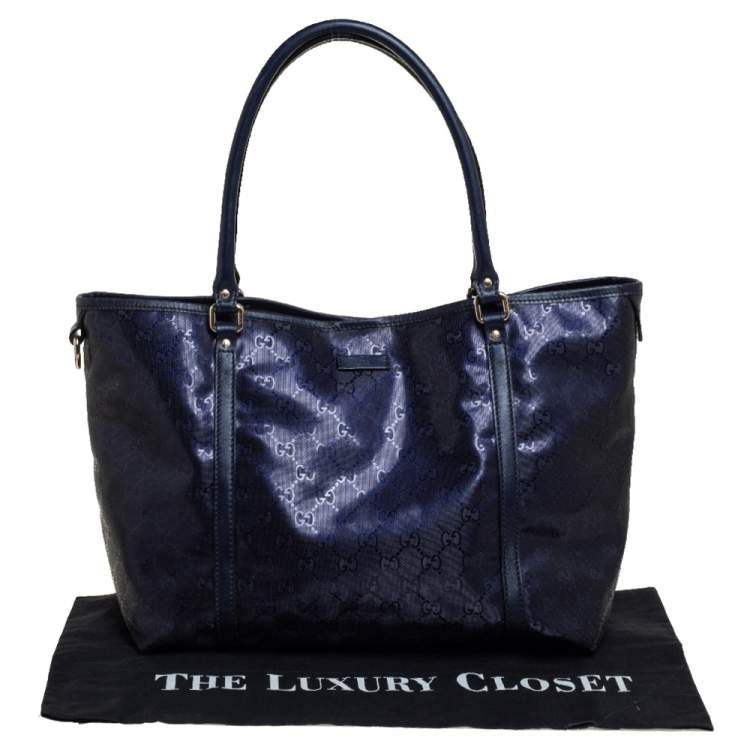 Pre Owned Gucci Blue GG Imprime Canvas and Leather Medium Joy Shopper Tote