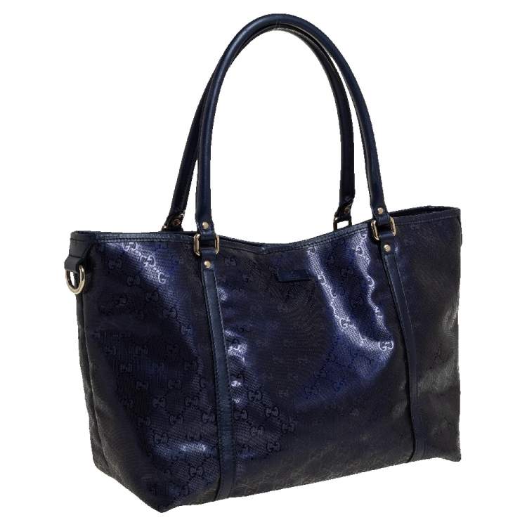 Pre Owned Gucci Blue GG Imprime Canvas and Leather Medium Joy Shopper Tote