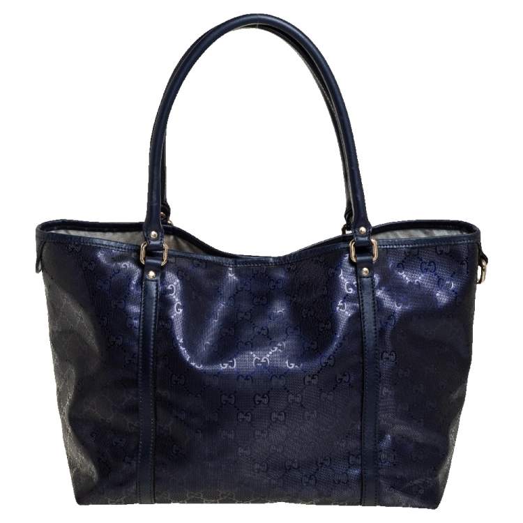 Pre Owned Gucci Blue GG Imprime Canvas and Leather Medium Joy Shopper Tote