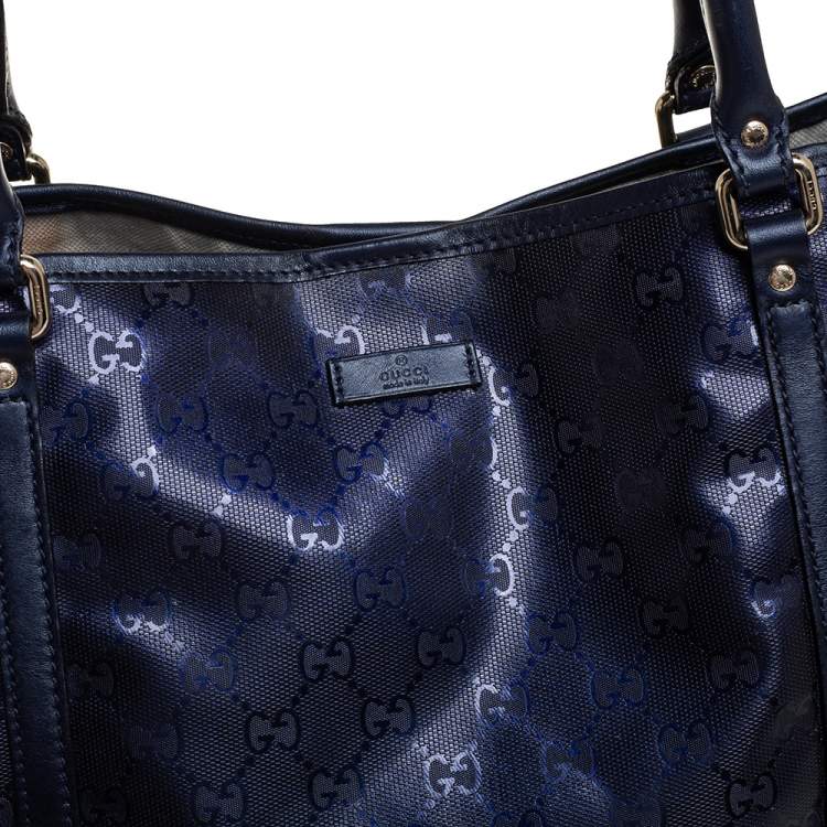 Pre Owned Gucci Blue GG Imprime Canvas and Leather Medium Joy Shopper Tote