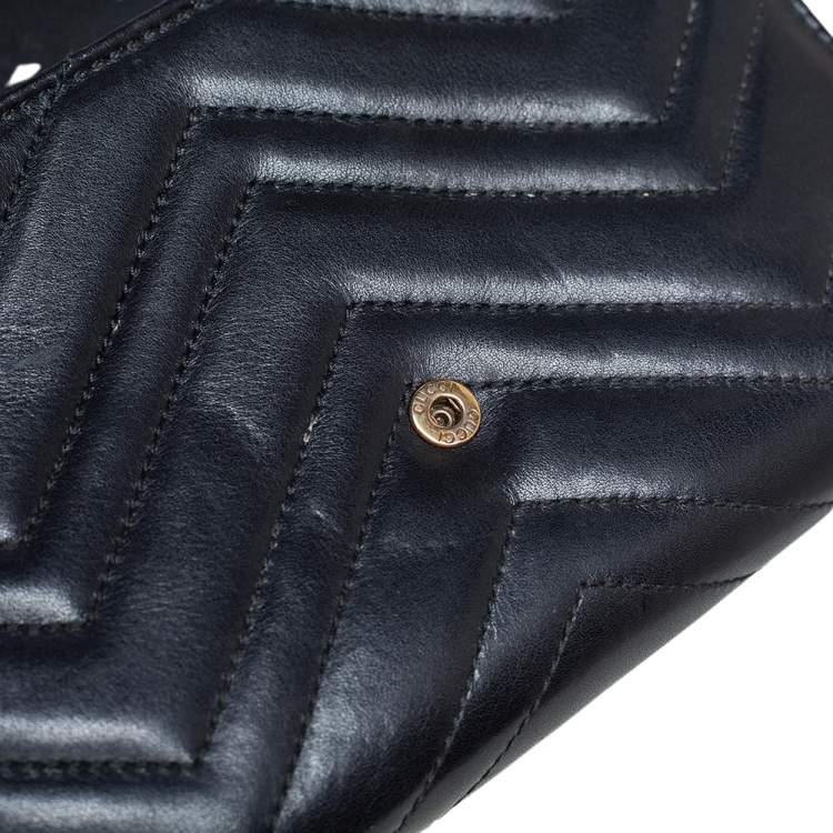 Pre Owned Gucci Black Matelassé Leather GG Marmont Wallet On Chain
