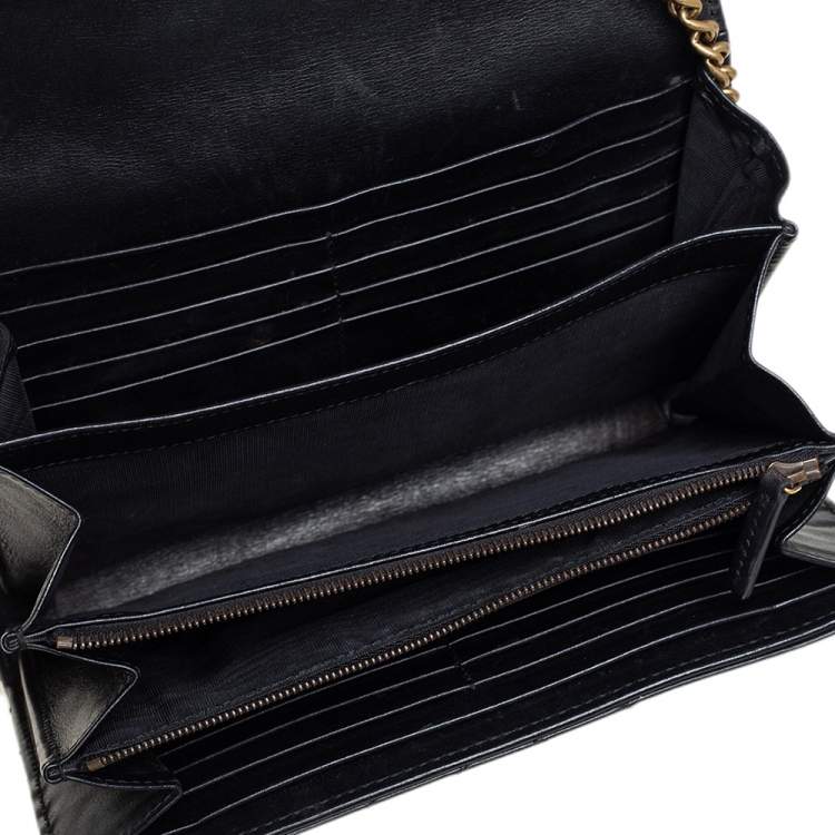 Pre Owned Gucci Black Matelassé Leather GG Marmont Wallet On Chain