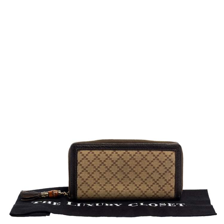 Pre Owned Gucci Beige/Brown Diamante Canvas and Leather Bamboo Tassel Zip Around Wallet