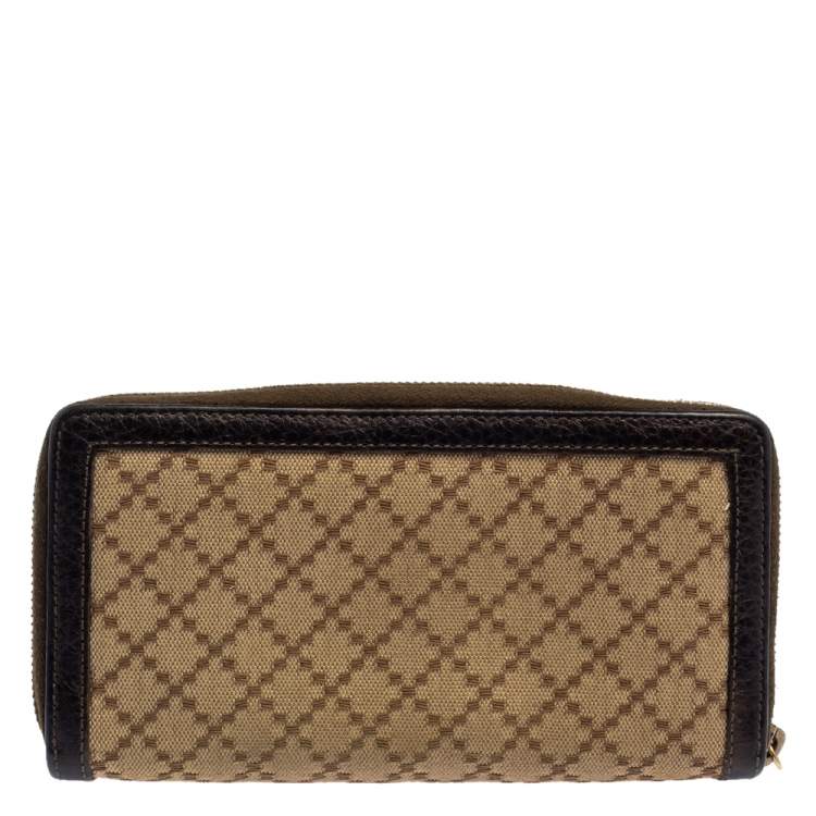 Pre Owned Gucci Beige/Brown Diamante Canvas and Leather Bamboo Tassel Zip Around Wallet