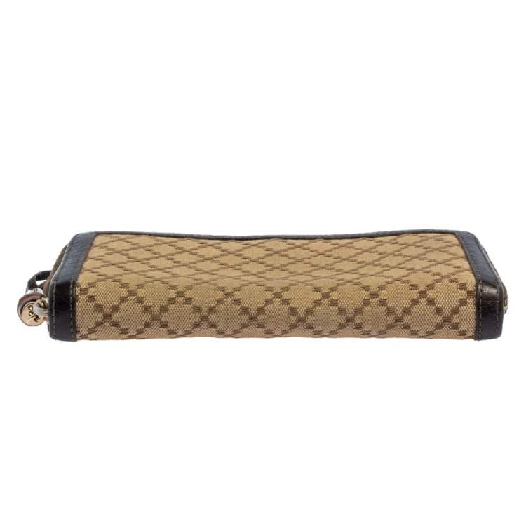 Pre Owned Gucci Beige/Brown Diamante Canvas and Leather Bamboo Tassel Zip Around Wallet