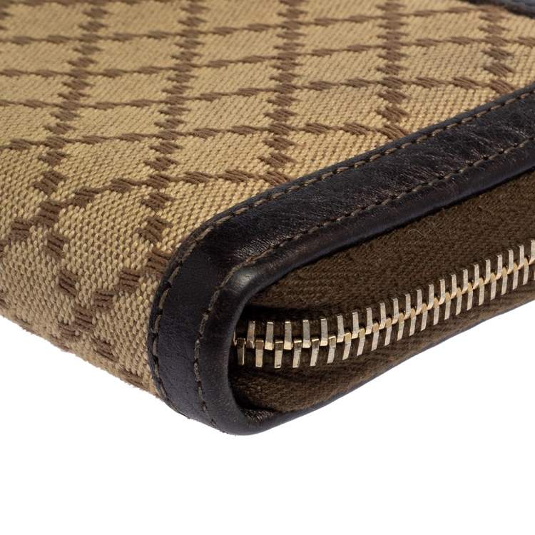 Pre Owned Gucci Beige/Brown Diamante Canvas and Leather Bamboo Tassel Zip Around Wallet