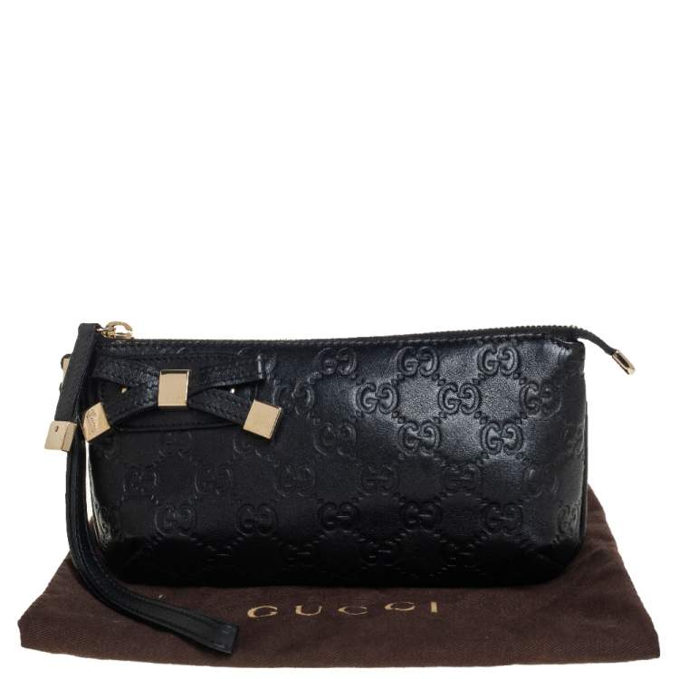 Pre Owned Gucci Black Guccissima Leather Princy Wristlet Clutch