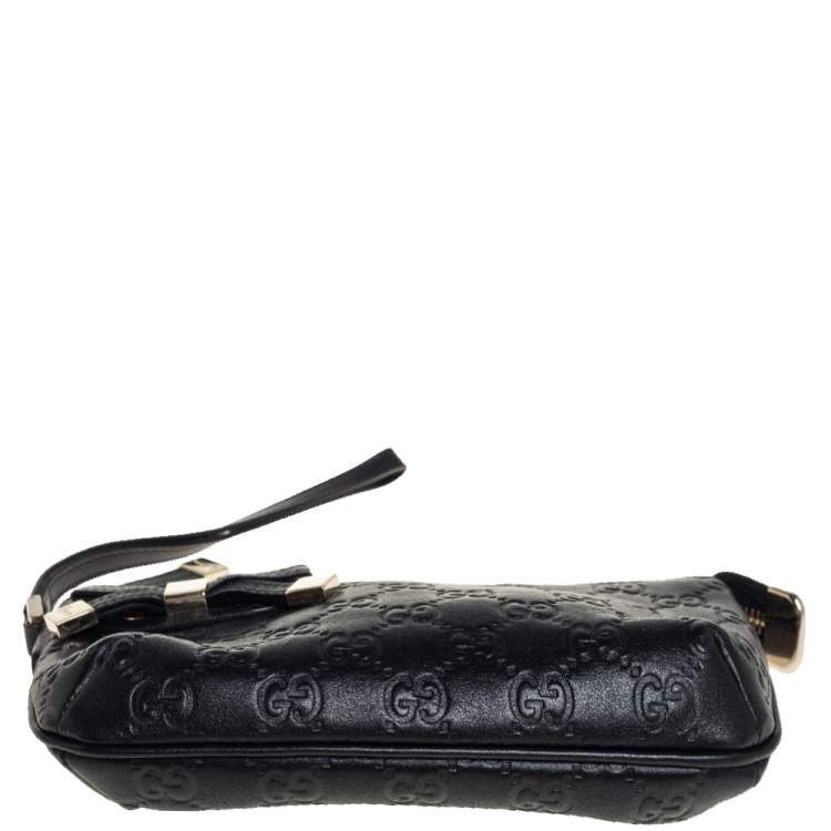 Pre Owned Gucci Black Guccissima Leather Princy Wristlet Clutch