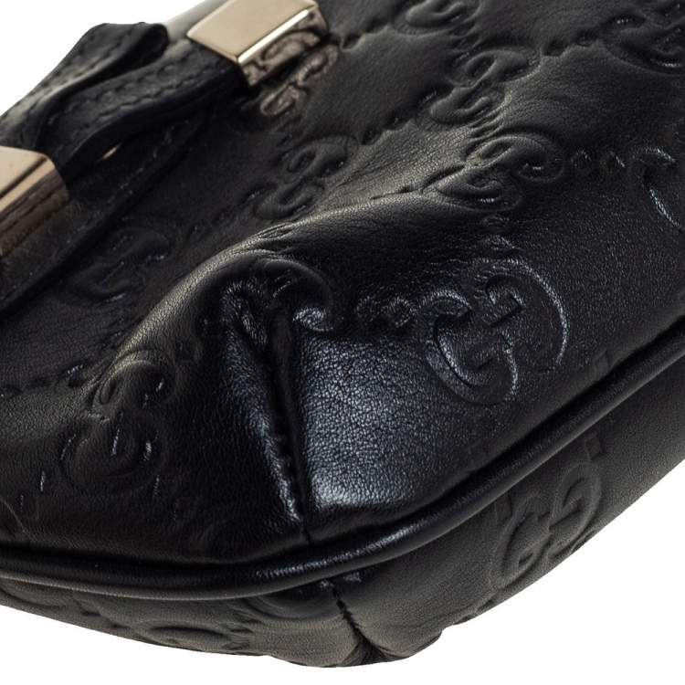 Pre Owned Gucci Black Guccissima Leather Princy Wristlet Clutch