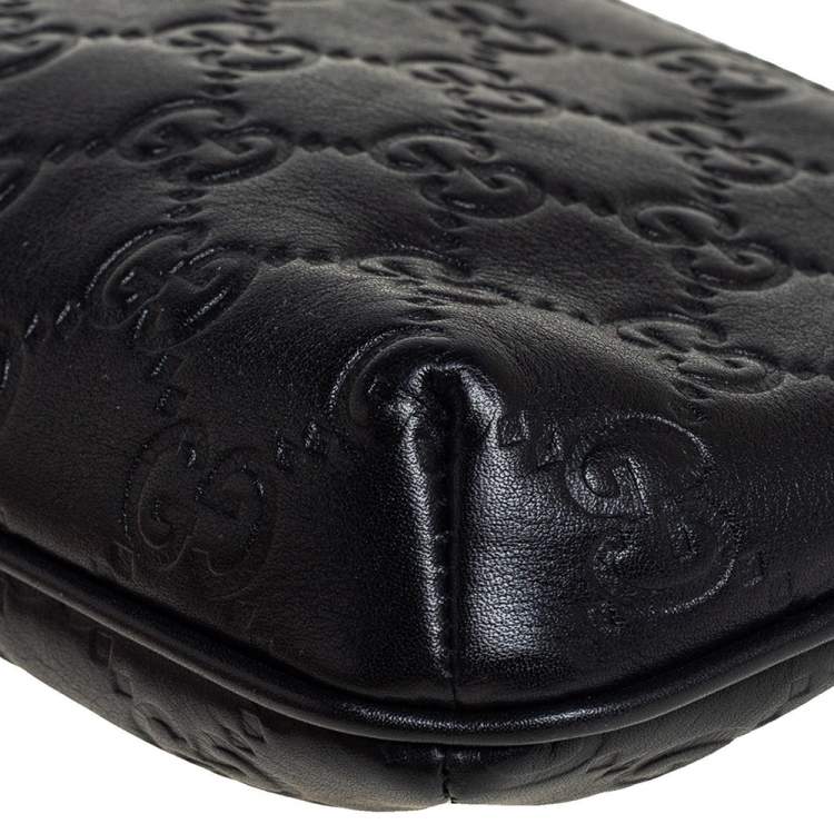 Pre Owned Gucci Black Guccissima Leather Princy Wristlet Clutch