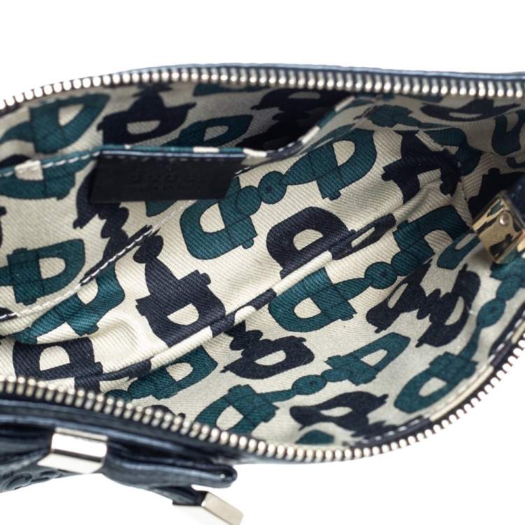 Pre Owned Gucci Black Guccissima Leather Princy Wristlet Clutch