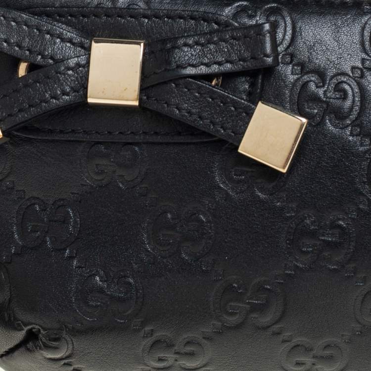 Pre Owned Gucci Black Guccissima Leather Princy Wristlet Clutch