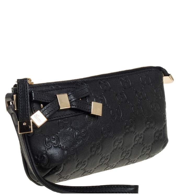 Pre Owned Gucci Black Guccissima Leather Princy Wristlet Clutch