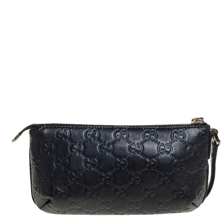 Pre Owned Gucci Black Guccissima Leather Princy Wristlet Clutch