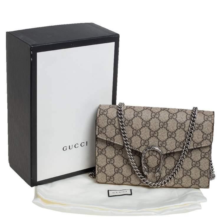 Pre Owned Gucci Beige/Ebony GG Supreme Dionysus Wallet On Chain